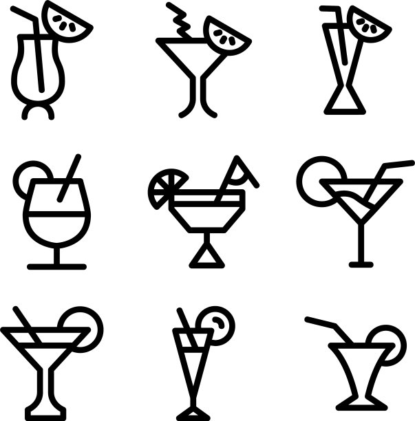 鸡尾酒图标或标志孤立符号符号图片下载