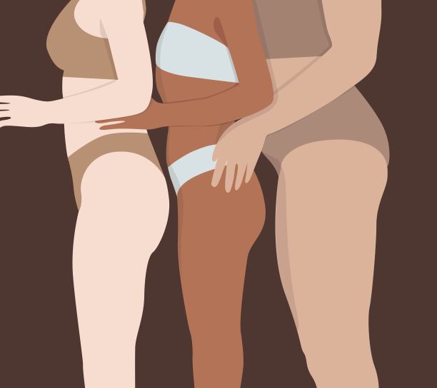 一组多民族妇女与不同的皮肤和身体类型股票插图图片下载