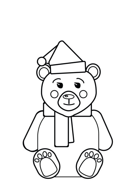 可爱的熊戴着圣诞帽和围巾。矢量插图涂鸦轮廓。图片下载