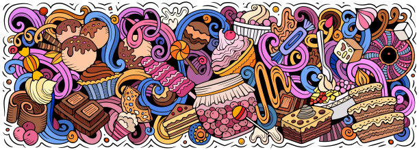 糖果手绘卡通涂鸦插画。图片下载