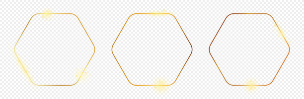 金色发光的圆形六角形框架图片下载