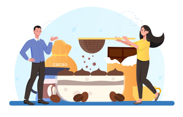 微笑的男男女女正在一起做提拉米苏甜点图片下载