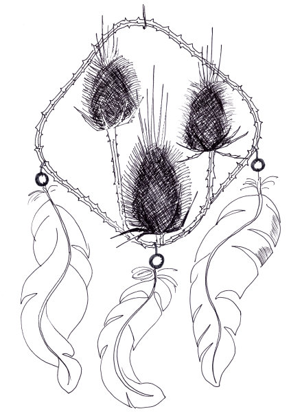 黑白图形的捕梦网与多刺植物图片下载