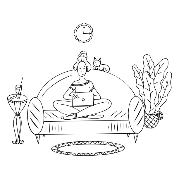 矢量插画在家工作，女孩在电脑前，自由职业，在线教育图片下载