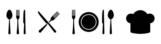 餐具图标，一套叉，刀，勺子，设置在扁平风格，餐具的剪影图片下载