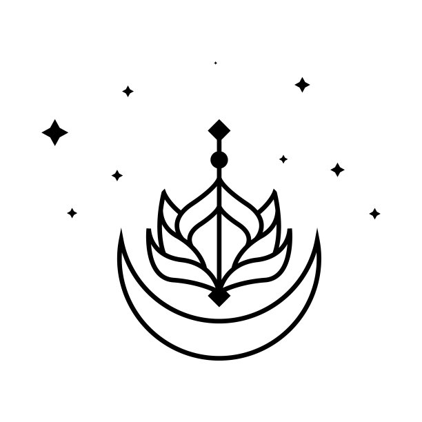 矢量标志，其中一个抽象的图像的月亮与一朵花上面的背景上的星星。图片下载