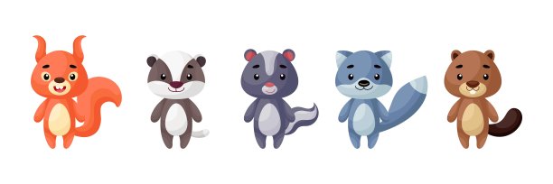 可爱的林地动物设置。为孩子收集有趣的动物角色卡片，婴儿送礼会，生日邀请，房子内部。明亮的颜色幼稚向量插图。图片下载