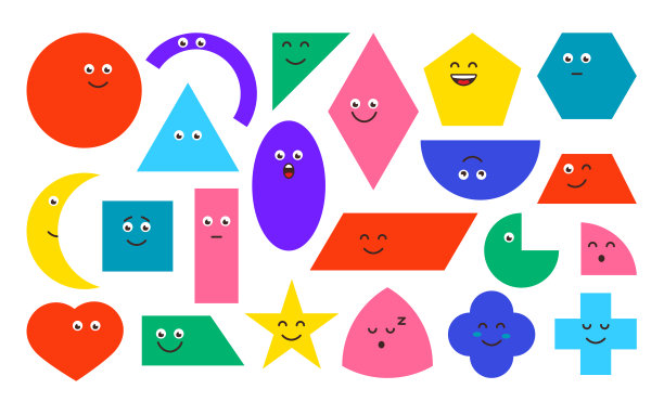 彩色几何形状面对情绪集向量图片下载