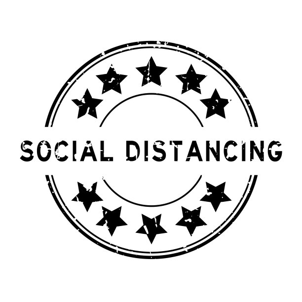 Grunge黑色社会距离字与星形图标圆形橡胶印章印章在白色背景图片下载