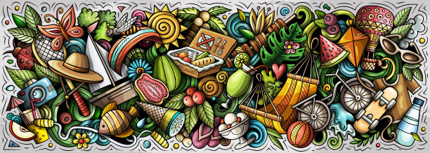 夏季手绘卡通涂鸦插画。图片下载