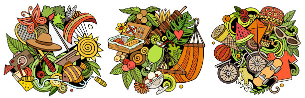 夏季卡通矢量涂鸦设计集。图片下载