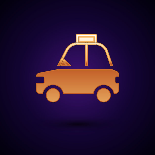 金色宠物车出租车图标孤立在黑色图片下载