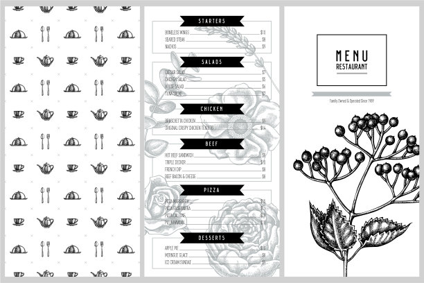 复古菜单设计与玫瑰银莲花图片下载