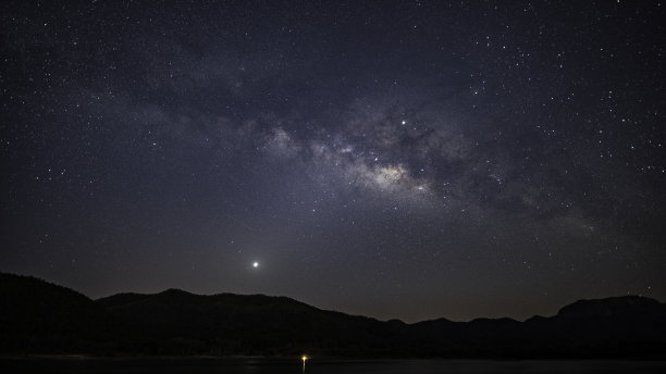 美丽的山川和湖泊在夜晚以银河为背景，清迈图片下载
