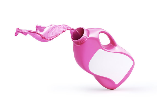 洗涤剂正从瓶子里倒出来。三维演示图片下载