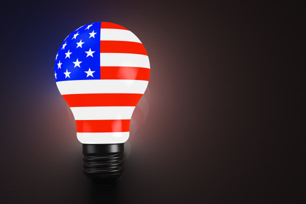 像美国国旗一样发光的灯泡图片下载