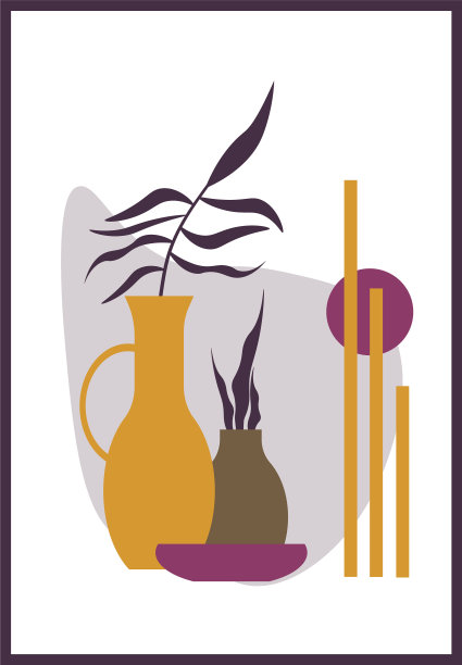 有两个花瓶和树叶背景的海报图片下载