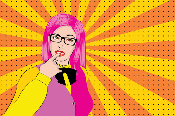 可爱的戴眼镜的女孩，流行艺术图片下载