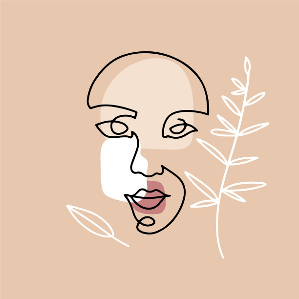 用连续的线条手绘女性脸部图片下载