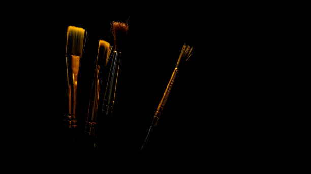 四个不同的刷子在黑暗中。对艺术的演讲图片下载