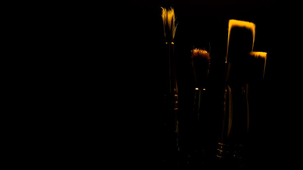 四个不同的刷子在黑暗中。对艺术的演讲图片下载