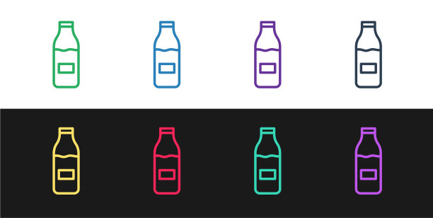 设置线封闭的玻璃瓶与牛奶图标图片下载