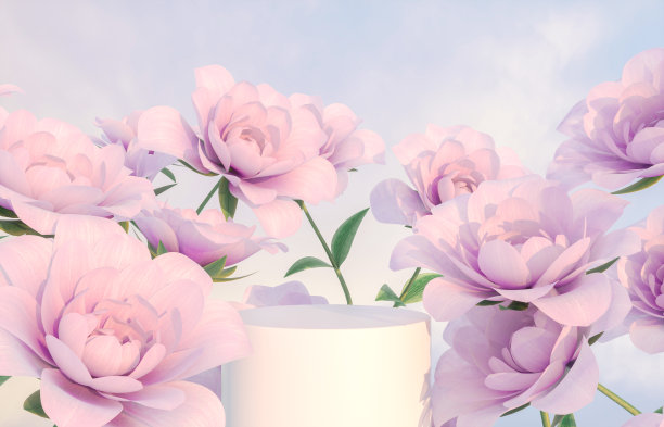 自然之美领奖台背景产品展示与蓝色玫瑰花。图片下载