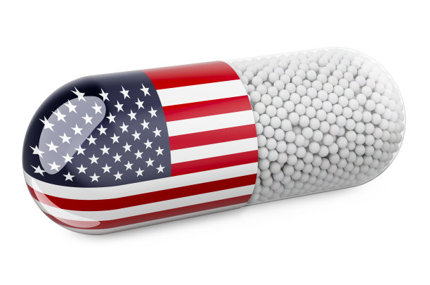 带有美国国旗的药丸胶囊。美国的医疗保健概念。3D渲染孤立的白色背景图片下载