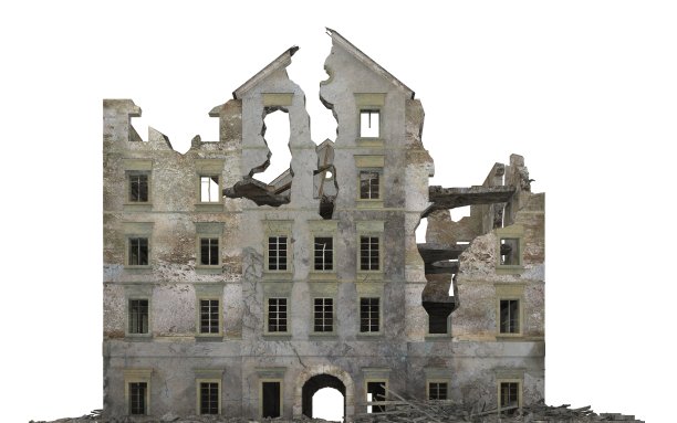 废弃的城市建筑孤立在白色3d插图图片下载