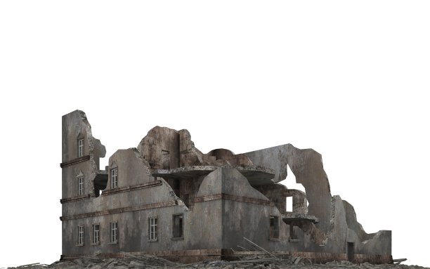 废弃的城市建筑孤立在白色3d插图图片下载