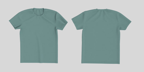 男士短袖t恤模型在前面和后面的观点图片下载