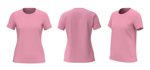 女人的圆领t恤模型，正面，侧面和背面的观点图片下载