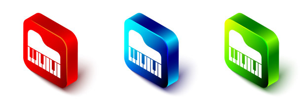 等距大钢琴图标孤立在白色图片下载