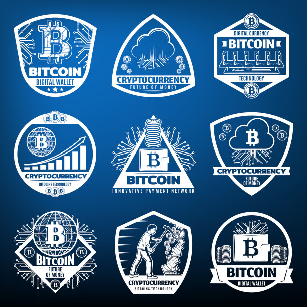 复古比特币货币标签套装图片下载