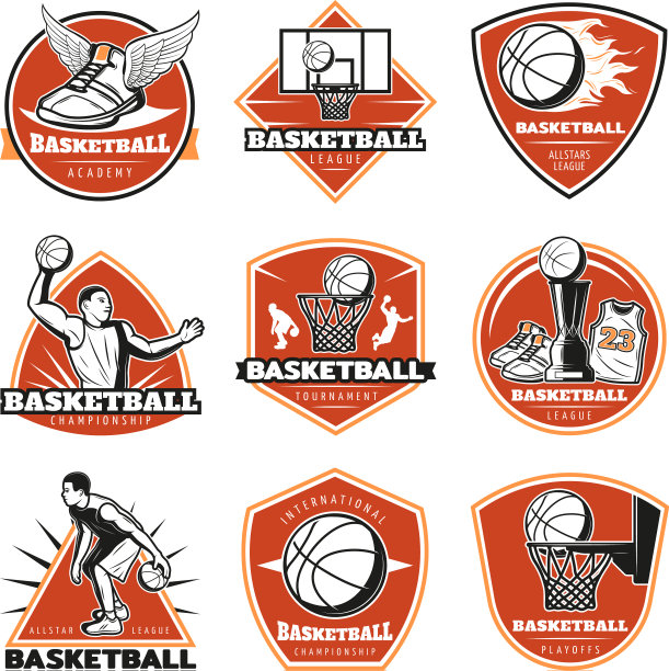 彩色复古篮球标签集图片下载
