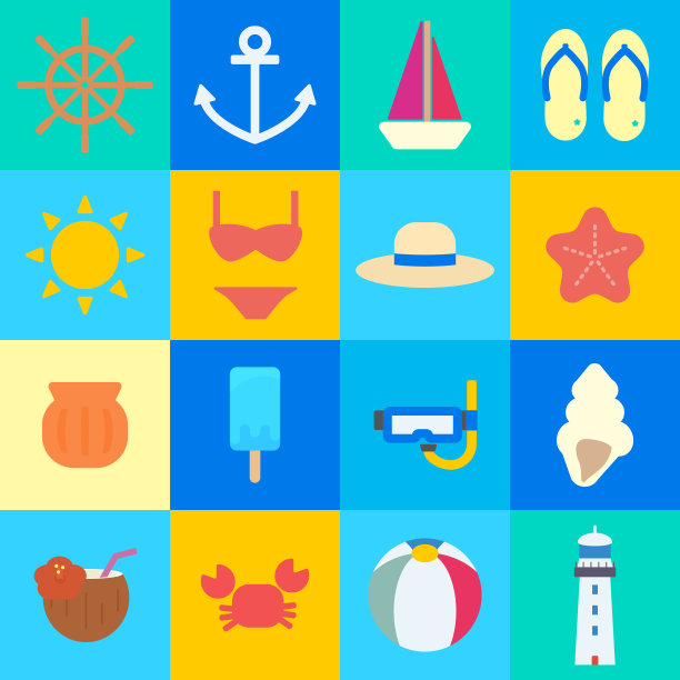 简单可爱的海洋图标设置，平面设计图片下载