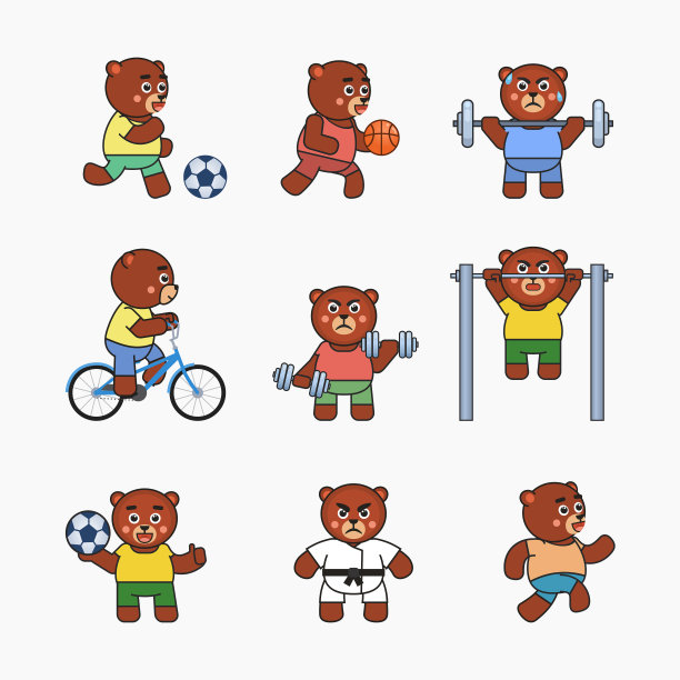 棕熊性格在运动，健身套装图片下载