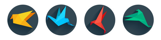 彩色折纸鸟收集平风格图片下载