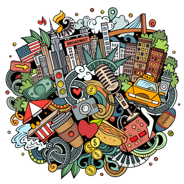 纽约手绘卡通涂鸦图片下载