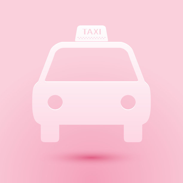 剪纸出租车的图标孤立在粉红色图片下载