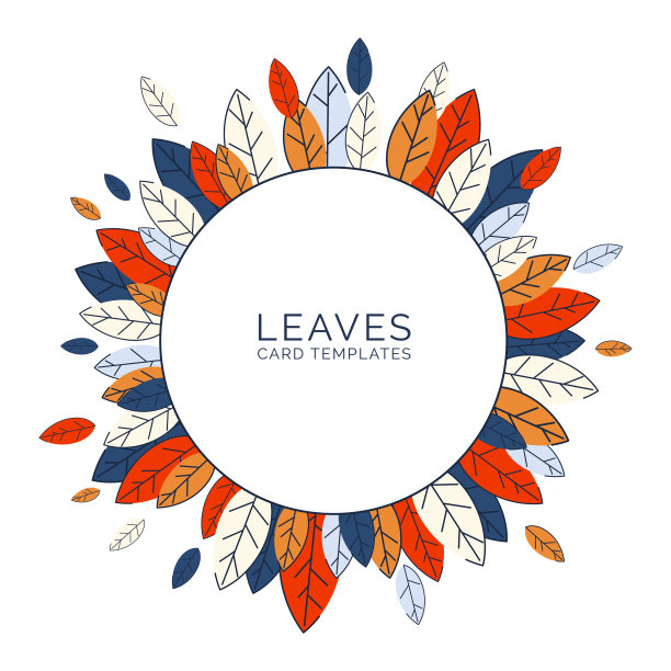 背景模板与抽象扁平的叶子。花环现代设计中的圆形花环由秋叶制成的框架。为请柬和卡片设计。向量图片下载