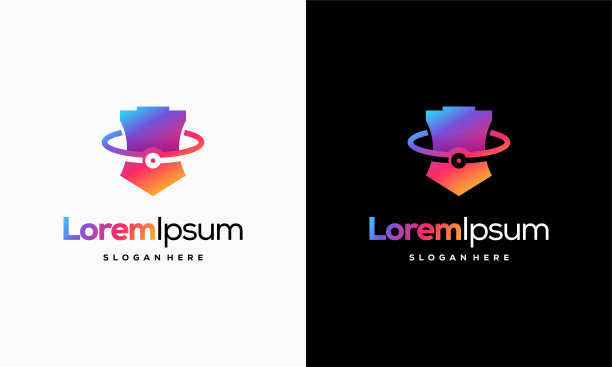 像素盾标志设计概念向量，优雅技术安全标志模板图片下载