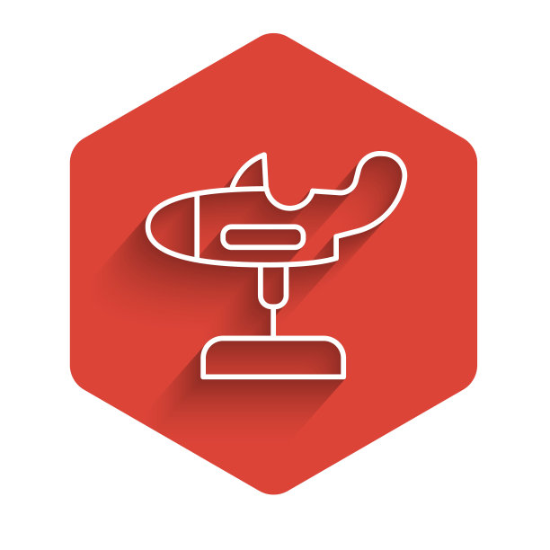 操场上的秋千架图标与长阴影隔离。儿童旋转木马与飞机。娱乐图标。红色的六角按钮。向量图片下载