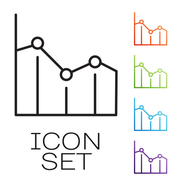 黑线饼图信息图图标孤立在白色背景。图图表的迹象。设置图标丰富多彩。向量图片下载