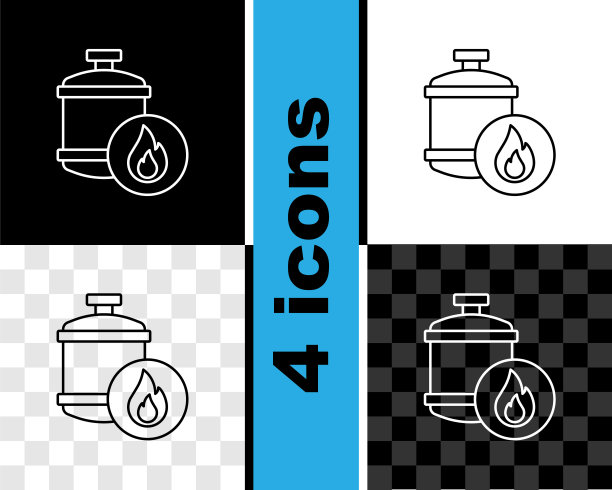 设置线丙烷气罐图标隔离在黑白透明背景上。可燃油箱图标。向量图片下载