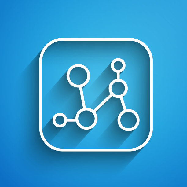 白色线化学公式图标隔离在蓝色背景。摘要六边形用于创新医药、卫生、科研和科学。长长的阴影。向量图片下载