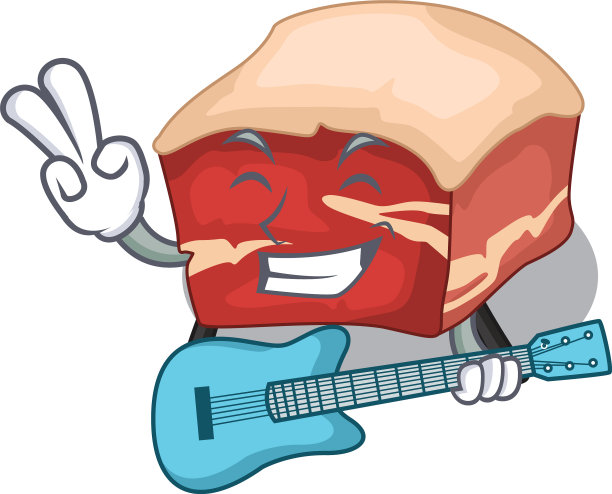 五花肉音乐家卡通设计弹吉他图片下载