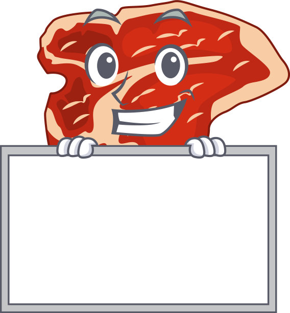 有趣的卡通风格t-bone站在一个板后面图片下载