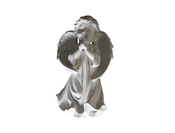 天使小雕像孤立在白色背景上图片下载