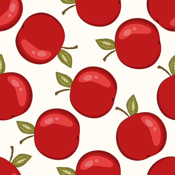 无缝图案与苹果在白色的背景。天然美味新鲜成熟美味的水果。矢量插图印刷，织物，纺织品，横幅，其他设计。带叶子的苹果。食品的概念图片下载